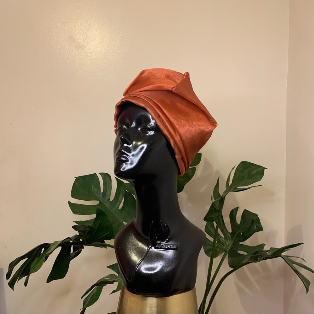 Copper Turban Hat Rust Shimmer Organza